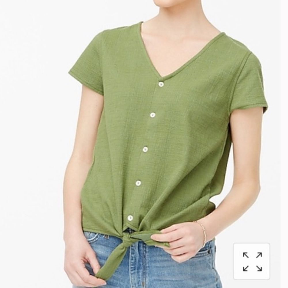J. Crew Green Textured Twist Tie Button Top Small